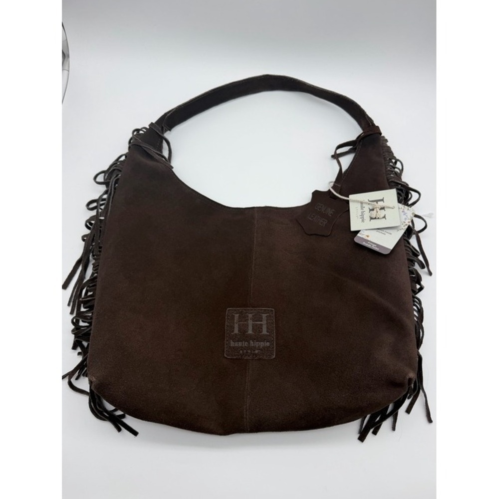 Haute Hippie Dark Chocolate Brown Suede Fringe Hobo Bag - Picture 3 of 7